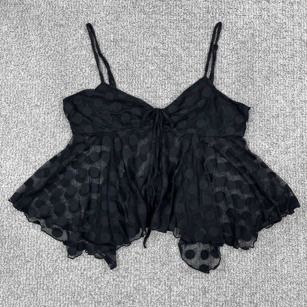Kimchi Blue Babydoll Top Women XL Black Mesh Polka Dot Cami Y2K Fairy Whimsigoth